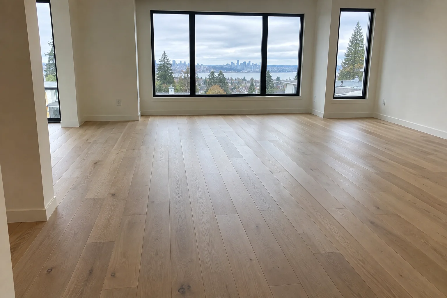 Inspiration image showing wide-plank white oak flooring