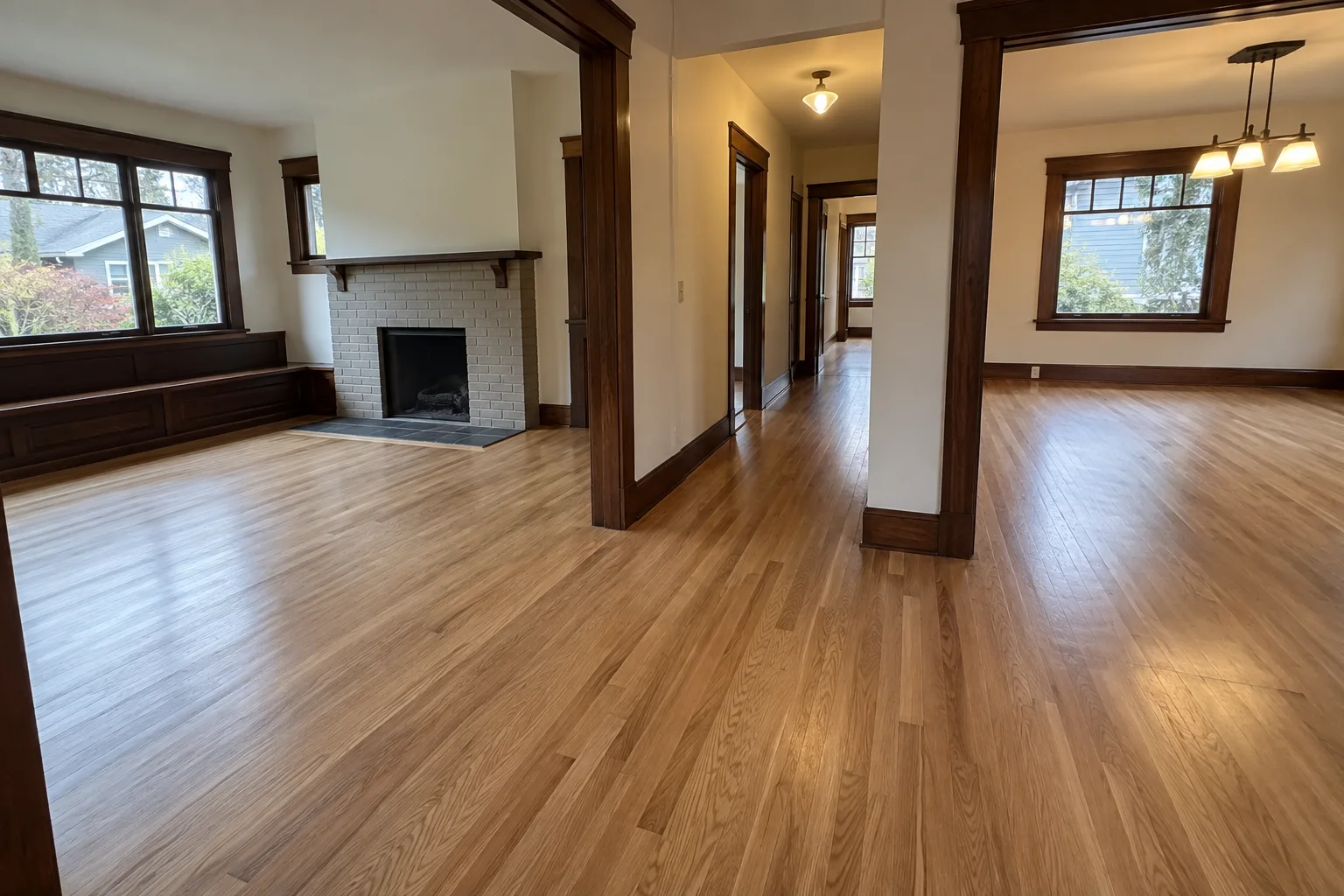 Inspiration image showing continuous oak flooring between rooms